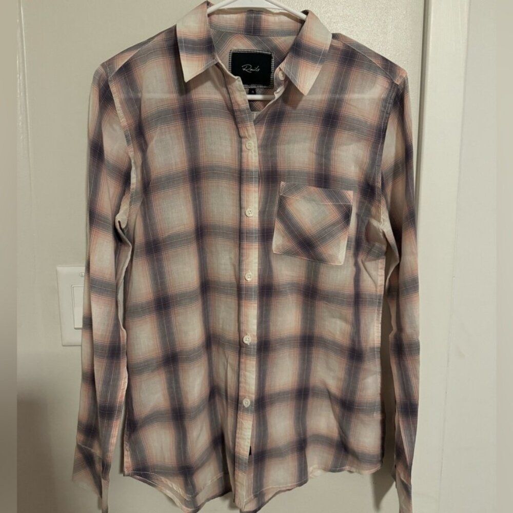 Rails Cotton Button Down Plaid Western Long Sleeve Shirt Small Purple
